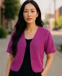 SAG HARBOR Short Purple Bolero Open Cardigan Sweater ~ Women's Size LARGE