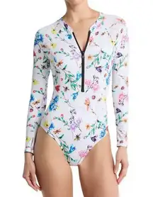 NWT! Betsy Johnson Scuba Knit Half Zip Long Sleeve One-Piece Swimsuit - Size S