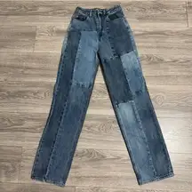 PacSun Women 90s Boyfriend Bohemian Blue Patchwork Straight Leg Jeans Size 24