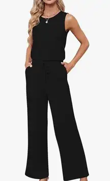 Sarin Mathews Air Essentials Jumpsuits Casual Wide Leg Jumpsuit Sleeveless black