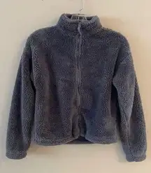 grey fuzzy fleece zip up jacket