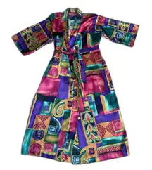 California Dynasty Robe Vintage Kimono Silky Satin Tie Front Front 80s 90s Retro
