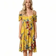 Dolce & Gabbana Dress IT 42 / US 6 Yellow Floral Cold Shoulder Vintage Y2K
