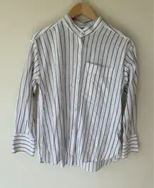 Banana Republic Factory - White Beige Linen-Blend Mandarin Collar Shirt Size M