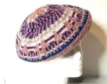 Vintage Aris Womens Purple Pink Multicolor Beret Knit Cap Hat No Sz Tag