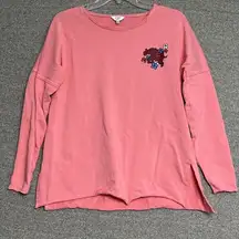 Crown & Ivy Sweatshirt Womens Medium Peitie Pink Elephant Raw Hem‎