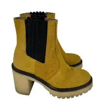 Free People Suede Heeled Chelsea Boots in Mustard Yellow