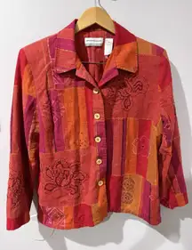 Alfred Dunner Orange Red Beaded Padded Long Sleeve Geometric Jacket Blazer  16 P