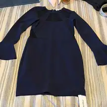 THE REAL REAL Parker Midi Dress in Navy Blue with Black Lace Detailing