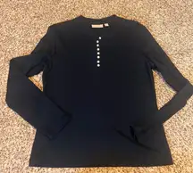 Croft & Barrow Black Long Sleeve Henley Shirt Pearl Button Detail Women's Medium
