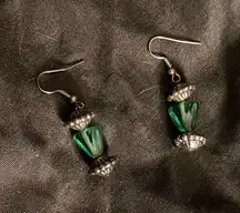 Elegant Green and Silver Drop Earrings