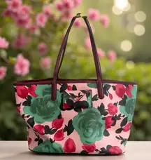 MARC BY MARC JACOBS Floral Pink Burgundy Saffiano Leather Tote Bag