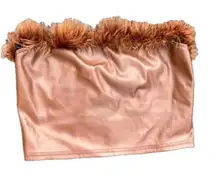 Brown faux leather tube top Medium cropped strapless feather sexy bodycon sexy