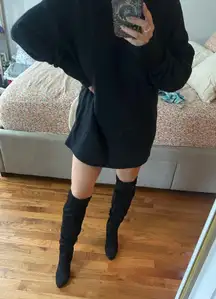 Knee high black suede boots
