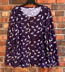 Back In The Saddle womens horse print equestrian top purple L