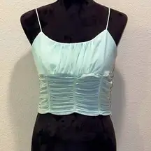 Mint Green Sheer Ruched Cropped Tank Top