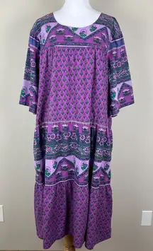 Vermont Country Store Midi Dress 2X Purple Floral Pockets Peasant Boho Prairie