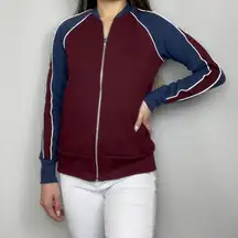 Maroon Red, Navy Blue, & White Bomber Zip-Up Track Jacket