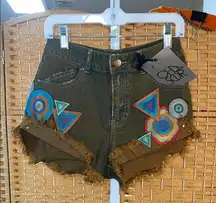 Chaser Jean Shorts Blue and Red Distressed Hem