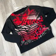 Versace Jeans Top mixed animal print womens Black Red (size 10) designer edgy
