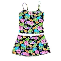 Kathy Ireland Womens Swim Set Sz 14 Tankini Skirt Floral Hawaiian Beach Print