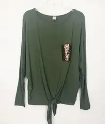 7th Ray Tie Front Long Sleeve Green Top Size M Oversized