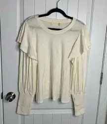 Nation LTD cream white ruffle long sleeves tee shirt size large quiet luxury