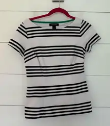 White House Black Market Women’s 4 Black White Short Sleeve Top Career Work