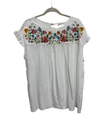 Jodifl Boutique Over Sized Boho Embroidered Floral Neck White Size Large NWT