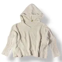 POL Hooded‎ Distressed Sweater Womens Size M Cream Grunge Boho