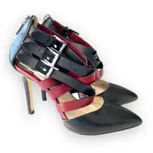 MICHAEL Michael Kors Black And Wine Colored Leather Stiletto Heels