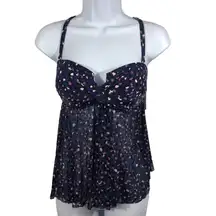 Kona Sol  Women's SZ XS(0-2) Baby Doll Swim Fashion Top Navy Print with Mesh NWT