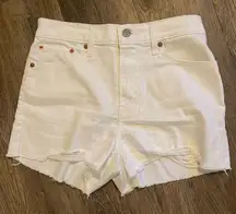 Like New Womans  501 High Rise White Cutoff Denim Shorts Sz 27 Music Fest