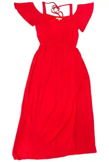 Gibson Latimer Cherry Red Embroidered Cold Shoulder Maxi Dress size S Summer