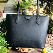 Kate Spade Black Leather Tote Bag • Large Shoulder Tote • Pinmount Logo