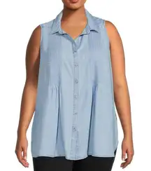 Terra & Sky Plus Size Sleeveless Pintuck Shirt Women’s
2X Denim Blue Button Down