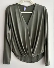 Alya Olive Green Twist Front Long Sleeve Top, Size XS