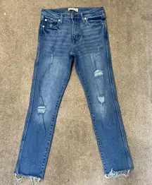 GAP Distressed Raw Hem High Rise Slim Straight Jeans Size 29