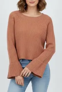 TULAROSA Cropped Ribbed Bell Sleeve Sweater Rust Orange Size S