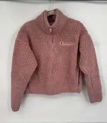 Champion‎ Sherpa Cropped Pullover Women XS Pink Athleisure Preppy Loungewear