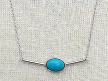Stainless Steel Bar Necklace with Turquoise - Silver