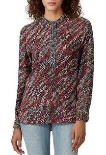 Rag & Bone Zebra Animal Print Button Blouse Black Red White Orange Size Medium M