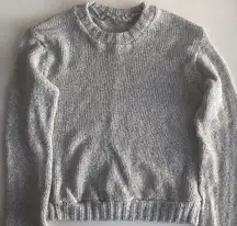 Cropped Gray Marled Knit Sweater Pullover