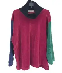 Westbound Vintage  II Velour Colorblock Turtleneck Shirt Womens X-Large