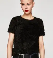 ZARA NWOT  Short Sleeve Faux Fur Cropped Top