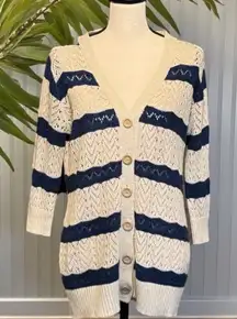 POL Boho Striped Open Knit Cardigan Sweater L Coastal Grandma Festival Layering