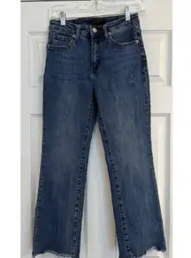 Risen Jeans Womens 27 (Sz 5) Blue Straight Leg Frayed Hem Crop RDP1207 Exc. Cond