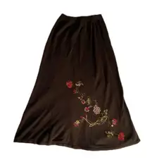 Vintage Y2K  Dark Brown Embroidered Floral Knit Midi Skirt 🔥