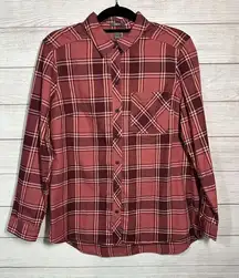 Eddie Bauer Shirt Button‎ Down Womens Size L Pink Plaid Long Sleeve Nylon Blend