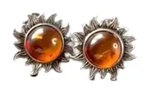 Vintage Sterling Silver 925 Sunburst Amber Earrings
